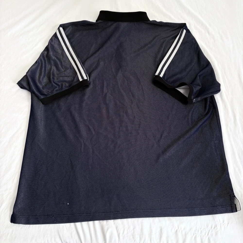 Vintage Y2k‎ Adidas Mens 2XL Blue Striped Polo Shirt Shiny Collared Heavy Sports